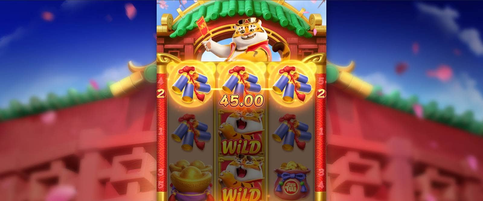 Screenshot do jogo Fortune Tiger PG. Tela do caça-níquel Fortune Tiger da PG Soft com símbolo de bônus class=
